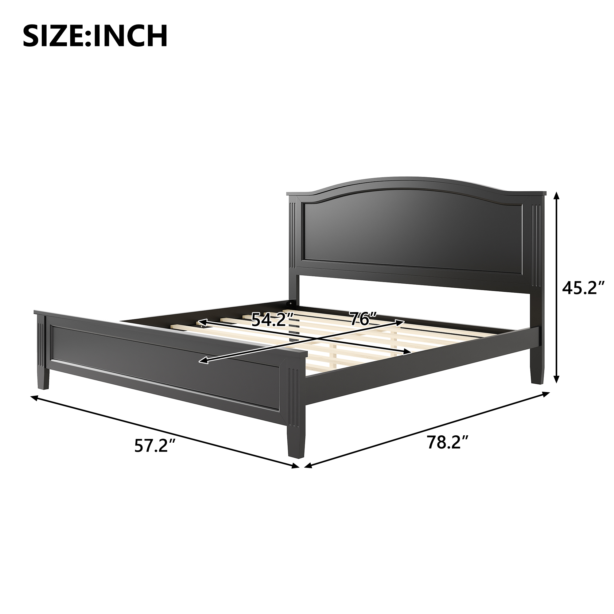 Noble House Full Platform Bed with Headboard,Wooden Slat Support Legs,No Box Spring Needed,Black