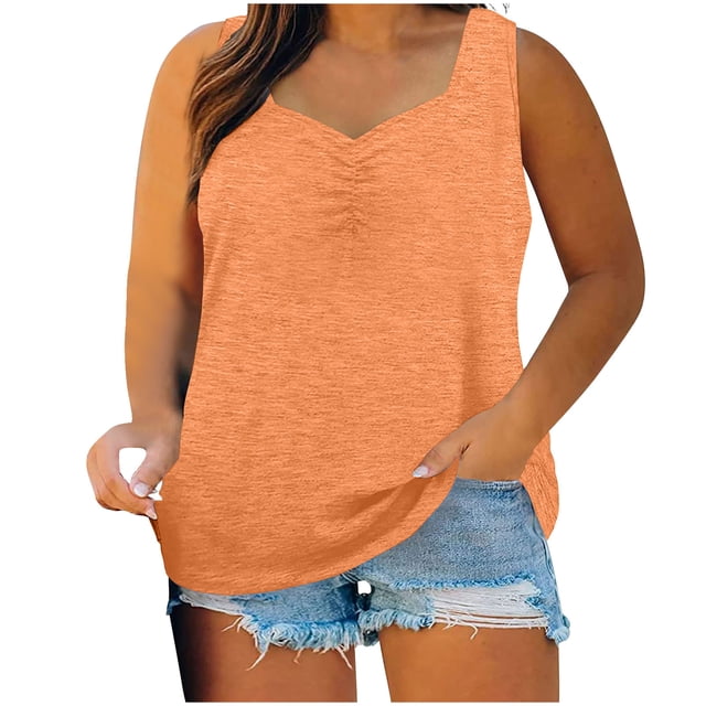 Mrat Racerback Tank Tops Débardeurs pour Femmes Mode Couleur Unie Sans Manches Col en V Débardeurs pour Femmes P-543 Orange 5TG