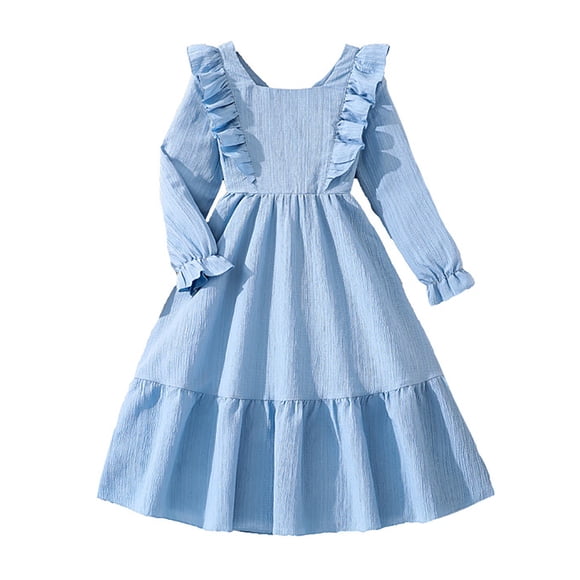 oqasdz Dresses for Girls Elegant Ruffle Long Sleeve Girls Party Dress with Backless and Bow for Kids Teen