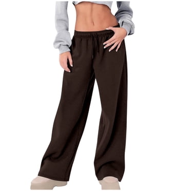 Erwazi Womens Wide Leg Sweatpants Casual Loose Solid Color Pants Comfy Lounge Joggers Baggy Sweatpants Pockets