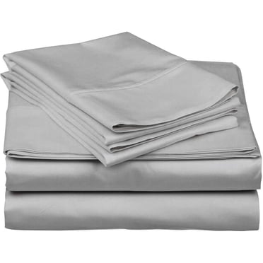 Drap-housse Gris Argent Uni 100 pour Cent Coton Pur Ultra Doux Drap-Housse 1 Pce avec Poche de 13 Pouces Pouces Drap-Housse 450TC (Grand, Gris Argent)