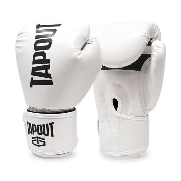 Tapout 14 oz Boxing Gloves With Adjustable Hook And Loop Closure - White