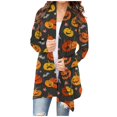 thumbnail image 2 of Women‘s Halloween Cardigan Sweater Skull Pumpkin Print Pattern Long Cardigans Sweater Coats Tops Ginger M, 2 of 5