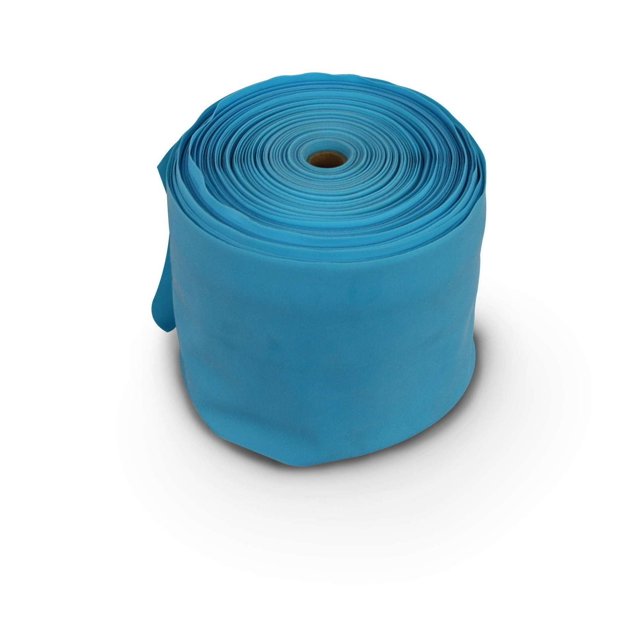 MD Buddy, 50 M Heavy Therapy Band Roll, Blue, a tightly wound roll of blue heavy resistance band material used for strength training and rehabilitation, non-latex and suitable for injury recovery and fitness, displayed on a white background.