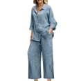 thumbnail image 1 of Miqool 2 Piece Sets for Women Summer Tracksuits Button Down Oversized Shirts and Wide Leg Long Pants Two Piece Lounge Sets Matching Outfits with Pockets, 1 of 6