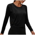 thumbnail image 1 of cfhntfmh Hauts Courts à Manches Longues pour Femmes, Chandails d'Entraînement Athlétiques de Gym, T-Shirt Court à Col Rond, Chandail de Course pour Femmes, 1 of 7