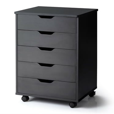Costway Commode de Rangement à 5 Tiroirs Armoire de Plancher Organisateur avec Roues Noir