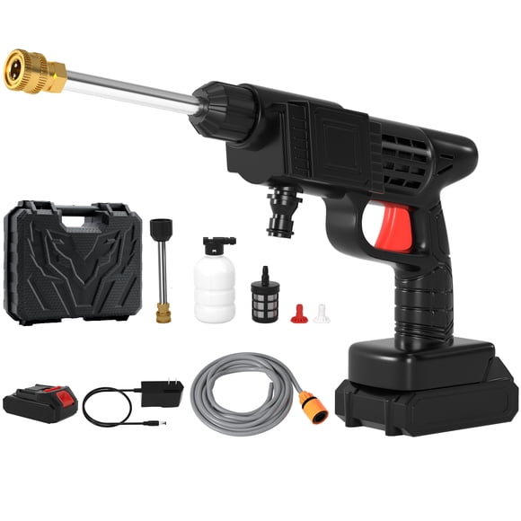 24V Cordless Pressure Washer, Portable Electric High Pressure Spray Water Gun, Rechargeable Battery Operated Power Washer with Tool Box for Car Washing
