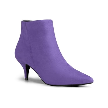 BLISSFUL STEP Women's Ankle Boots Kitten Heel Pointed Toe Side Zip Faux Suede Boots Deep Purple 9