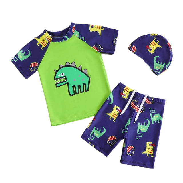 PMVFHDE Kids Swimwear 4t Toddler Swimsuit Boy 3 Piece Boys Swim Set Short Sleeve Boys Swim Shirt Boy Swim Trunks Rash Guard Bathing Suits Green,6-7 Years