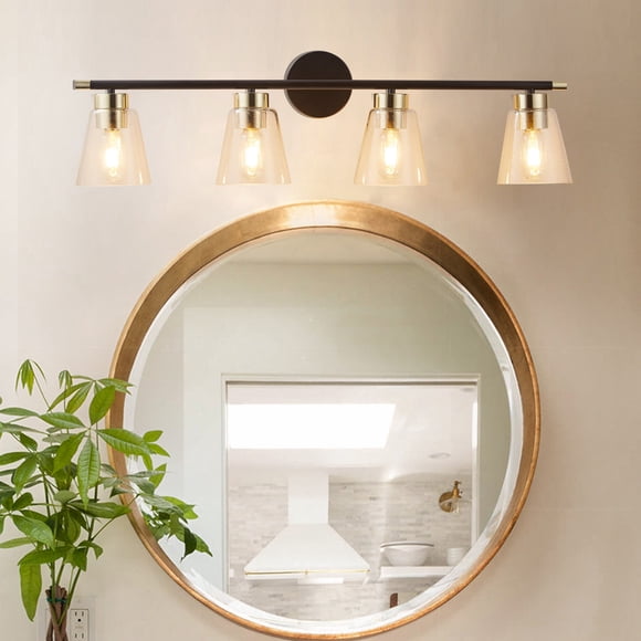 Bathroom Vanity Light 4-Lights Lamp in Black, Farmhouse Wall Light Fixture with Bubble Glass Shades, Indoor Wall Lamp