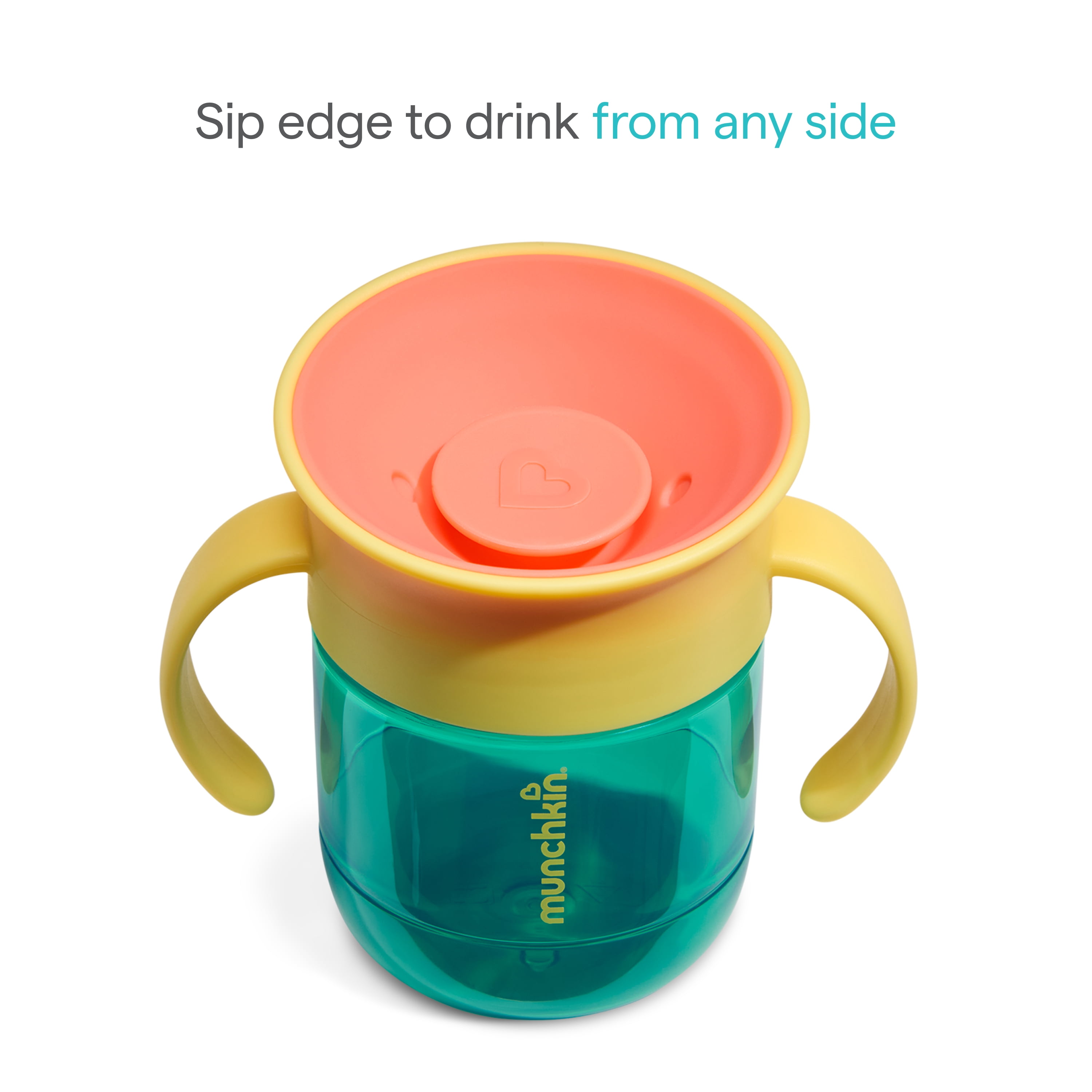 Munchkin Miracle 360 Toddler Sippy Cup with Slow-Flow Spill-Proof Valve and Trainer Handles, 6+ Months, 7 oz. Teal
