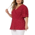 thumbnail image 4 of Agnes Orinda Haut Portefeuille Péplum à Pois à Col en V à Manches Courtes pour Femme Grande Taille pour l'École et le Cégep 1X Rouge, 4 of 7