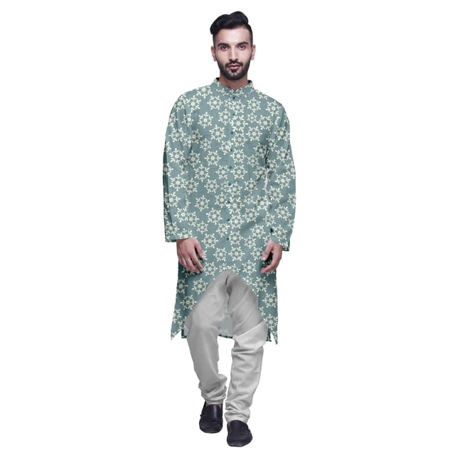 Atasi Kurta à Manches Longues Imprimé, Boutonné, Asymétrique, Kurta de Designer pour Garçons