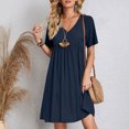 thumbnail image 4 of LOVZFMLL Robes d'Été pour Femmes Décontractées à Manches Courtes Col en V Robe de Plage Fluide à Volants Longueur Genou Marine TTG, 4 of 9