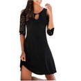 thumbnail image 1 of Robe à Manches Longues pour Femmes Mode Femmes Robe Ample Décontractée Unie en Dentelle à Manches Ajourées Patchwork, 1 of 9