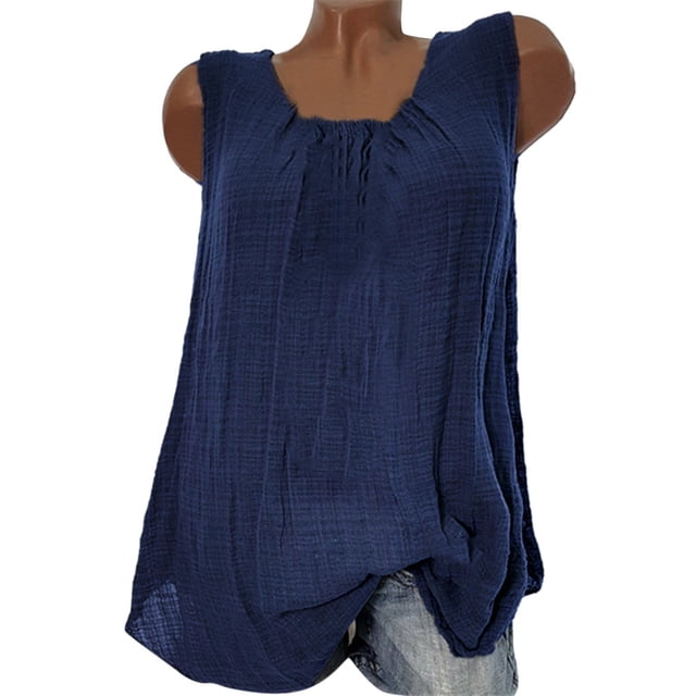Timegard Plus Size Tank Tops for Women Casual Round Neck Sleeveless Top Comfy Solid Color Basic Shirts