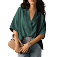 thumbnail image 1 of Blouse Décontractée Habillée pour Femmes Manches Courtes Col en V Chemise de Travail Verte P, 1 of 8