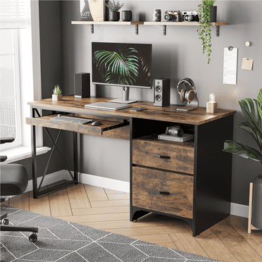 Bestier 55 inch Computer Desk with Drawers Keyboard Tray Home Office Desk