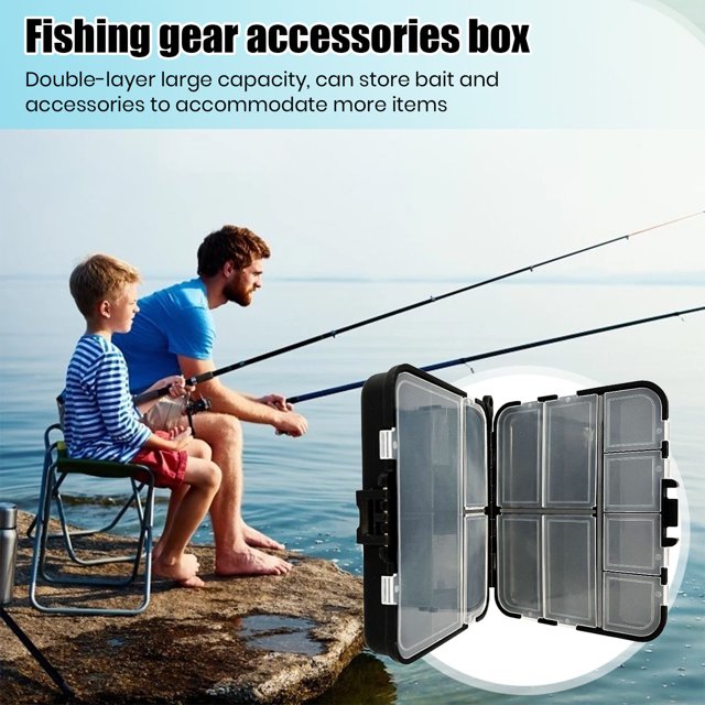 LJNYFDC Removable Baffle Fishing Box Portable Fishing Lure Box 12 Compartments Double Layers Multifunction Fishing Bait Tools Gear Organizer Case Fishing Accessories