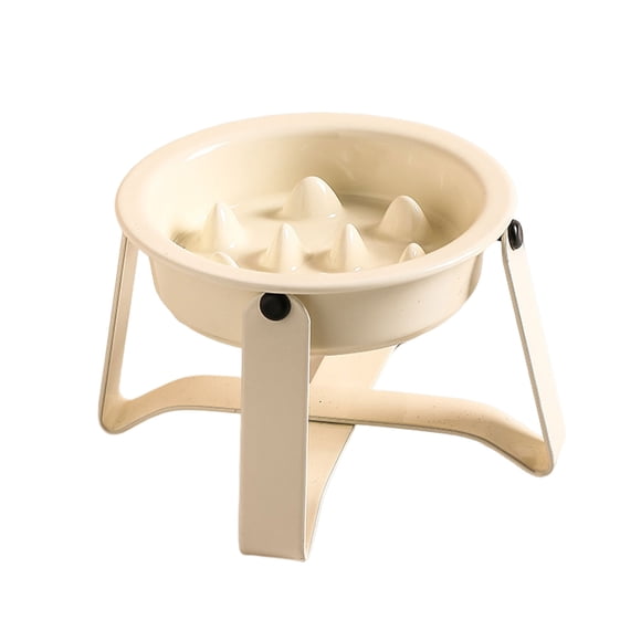 Decodeary Ceramic Slow Food Bowl For Pets Wear-resistant Heat-resistant Improve Feeding Habits Plate Is Beige
