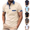 thumbnail image 1 of Jovati Chemise à Manches Courtes à Col Rabattu pour Hommes, Design à Rayures avec Fermeture Éclair à l'Avant, Tissu en Polyester, Coupe Décontractée, Haut d'Été Léger, Vêtement d'Extérieur Respirant, 1 of 9