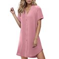 thumbnail image 2 of Ovzne Robes d'Été pour Femmes Robe d'Été Décontractée pour Femmes Robe d'Été à Boutons Col en V Printemps Robe à Manches Courtes Robe de Nuit Robe Trapèze Robe Décontractée Robe Grande Taille Manches Courtes Liquidation, 2 of 7