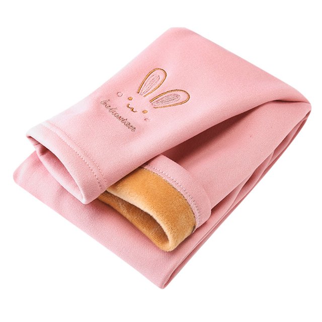 MIASHUI Girls Winter Warm Lined Leggings Embroidered Rabbit Bottoms Soft Stretchy Pants,Pink,5-6 Years