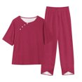 thumbnail image 4 of Yuyuzo Ensembles Détente pour Femmes, Hauts à Col Rond à Boutons, Pantalons Amples avec Poches, Ensemble Assorti d'Été 2 Pcs, 4 of 4