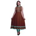 thumbnail image 1 of Bimba Robe Anarkali Damassé Rouge Brique pour Femmes Kurti Imprimé Ethnique Indien Longue Kurta Robe de Soirée XX-Grand, 1 of 6