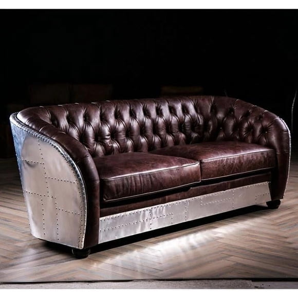 Nauticalmart Leather Sofa with 3 Seats Aviator Aluminum Loveseat Sofa Home & Living Room Furniture