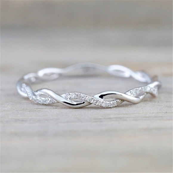 Sterling Silver Stack Twisted Ring Twist Ring Stackable Diamond Rings Wedding Party Women Fashion Ring(Silver,9)