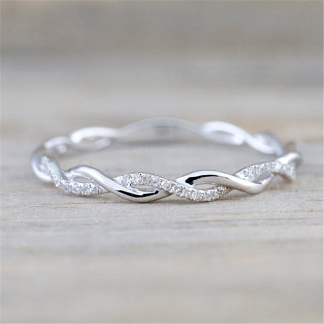 Sterling Silver Stack Twisted Ring Twist Ring Stackable Diamond Rings Wedding Party Women Fashion Ring in silver, size 9. A chic women's ring featuring a twisted design with sparkling accents, crafted in rhodium-plated 925 sterling silver. Perfect for formal events, parties, or as a thoughtful gift.