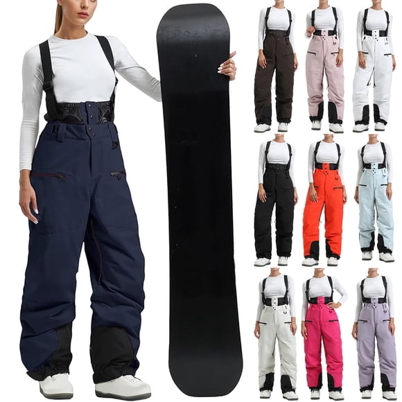 Dazajoo Black Snow Pants Ski Bibs Men Women Baggy Snowboard Pants Insulated Waterproof Windproof Warm Outdoor Winter Ski Overalls,M