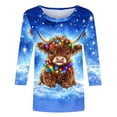 thumbnail image 4 of QIPOPIQ Hauts pour Femmes Manches 3/4 Col Ras du Cou T-Shirts Mignons Décontractés Imprimé Hauts Tendance T-Shirt Trois Quarts Chandail d'Été Liquidation, 4 of 5