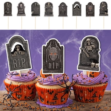Dvkptbk Paper Cake Decorating Plaque Set Halloween Cake Decoration Inserts Tombstone Theme Party Cake Inserts Halloween Decoration Small Inserts