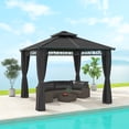 thumbnail image 2 of Outsunny Pavillon à Toit Rigide à Double Toit 9 Pieds x 10 Pieds avec Moustiquaires et Rideaux Noir, 2 of 10
