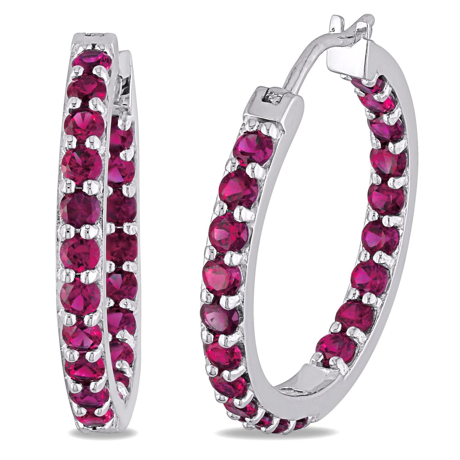 Anneaux d'oreille Tangelo avec rubis synthétiques 3-1/5 CT PBT en argent sterling