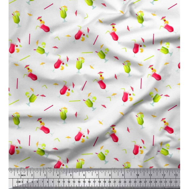 Soimoi Poly Georgette Fabric Straw & Juice Beverages Fabric Prints by Yard 42 Inch Wide