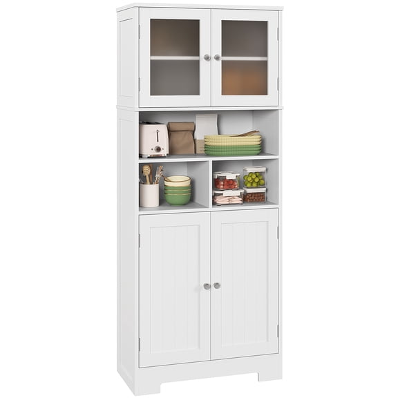 HOMCOM Modern Kitchen Pantry Storage Cabinet with Glass Doors White