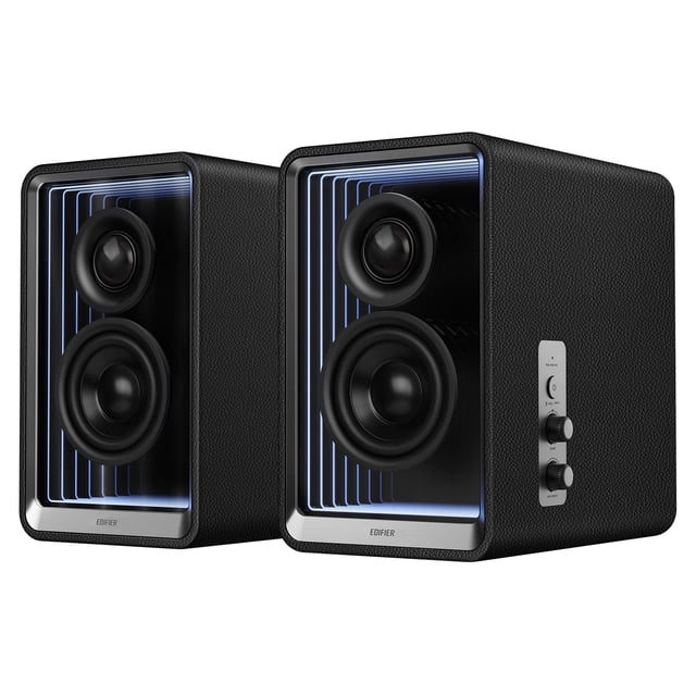 Edifier QR65 Haut-Parleurs de Moniteur Actifs avec Fonction de Charge Rapide GaN 65W, Haut-Parleurs d'Ordinateur Bluetooth 70W RMS avec Audio Sans Fil 24bit Haute Résolution, Sortie Caisson de Basses et Effets Lumineux (Noir)