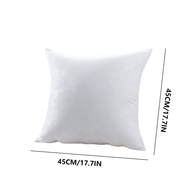 yulier Throw Pillow Insert, 18 x 18 inches, a square white pillow insert designed for sofas, beds, and couches. Lightweight and soft, suitable for indoor decorative use. The image shows a plain white pillow with dimensions labeled as 45 cm (17.7 inches) on each side.