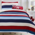 thumbnail image 1 of Cozy Line Home Fashions Aaron Ensemble de Courtepointe de Literie, Rayé Nautique Bleu Marine Rouge Blanc Cassé 100 % Coton Couvre-Lit Réversible Couvre-Lit Ensemble de Literie (National Stripe, Simple - 2 Pcs), 1 of 4