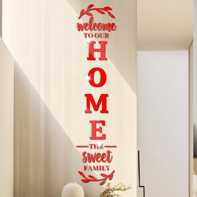 Acrylic Mirror Wall Sticker Home Welcome Sign with Olive Branch Decal | Soft Reflective Sheet for Living Room Entryway | Adhesive Mirror Art for Hallway Wall Decor