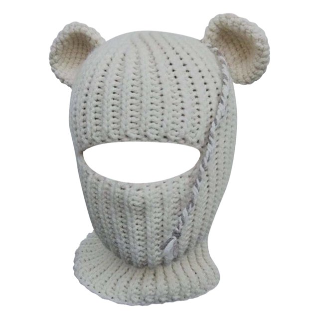 Fgnfyis Rabbit Ear Hat Autumn and Winter Neck Knitted Hat Bomber Hats White