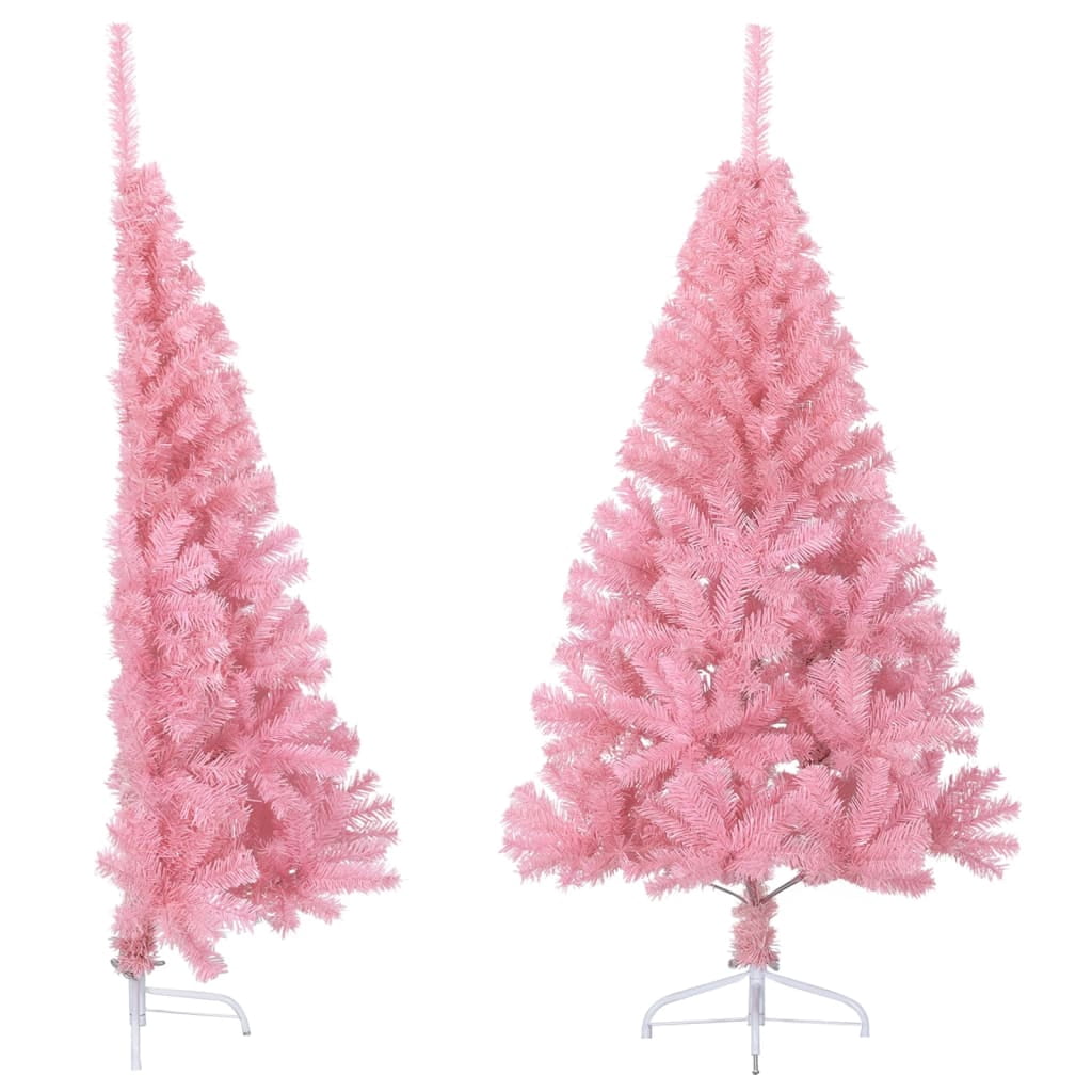vidaXL Demi-Arbre de Noël Artificiel avec Support Rose 150 cm PVC