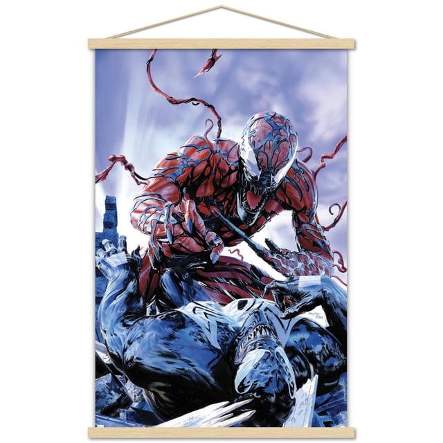 Marvel Comics - Carnage - Affiche Murale Battle with Venom, 14,725 Po x 22,375 Po Présentant une Impression d'Art de Bande Dessinée Détaillée de Carnage, le symbiote Rouge et Noir avec des Vrilles, Attaquant Venom, le symbiote Musclé Noir et Blanc, Posée contre un Ciel Nuageux, Imprimée sur Papier Lustré Idéale pour la Déco Murale de Superhéros et l'Exposition d'Art à la Maison.