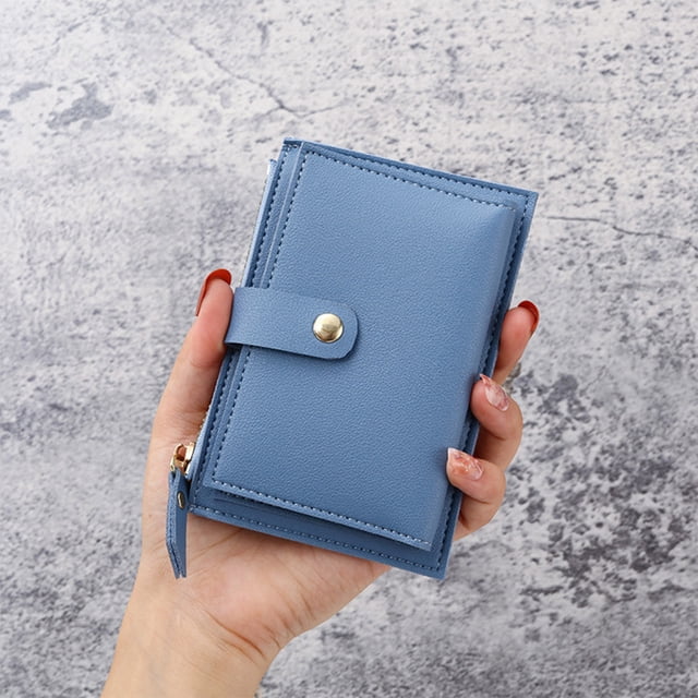 Gspmoly Womens Wallet Small, Women's Short Multifunctional Zipper With Multiple Card Slots Buckle Zipper Loose Change Wallet Cute Wallet Blue Free Size