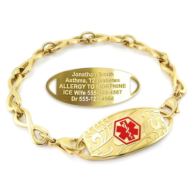 MedicEngraved Yellow Gold Stainless Steel Custom Medical Alert Bracelet - 6mm Infinity Link