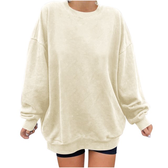 Penkiiy Chandail pour Femmes Mode Chandail Décontracté à Manches Longues à Col Rond pour Femmes Hauts Blouse Beige Vêtements Y2K